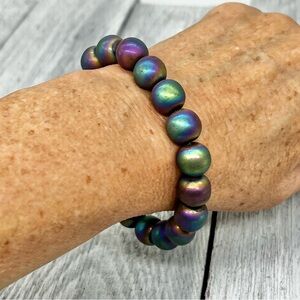 225. Gorgeous Iridescent Oxidized Bronze Bead Rainbow Bracelet